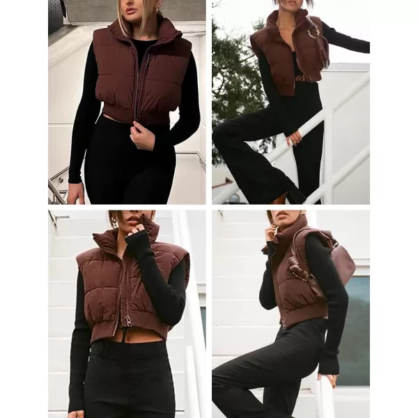 Flygo Women's Cropped Puffer Vest Zip Up Stand Collar Sleeveless Padded Bubble Vest