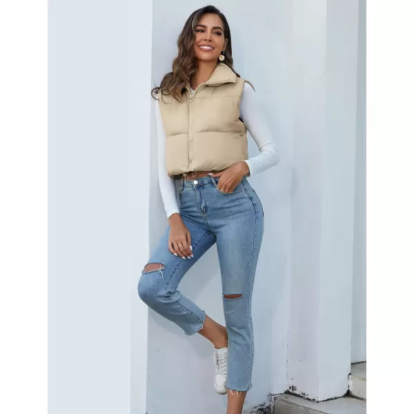 Flygo Women's Cropped Puffer Vest Zip Up Stand Collar Sleeveless Padded Bubble Vest
