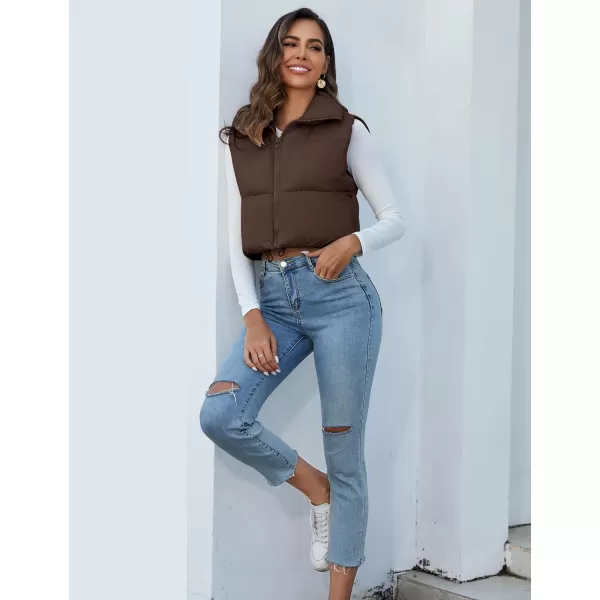Flygo Women's Cropped Puffer Vest Zip Up Stand Collar Sleeveless Padded Bubble Vest