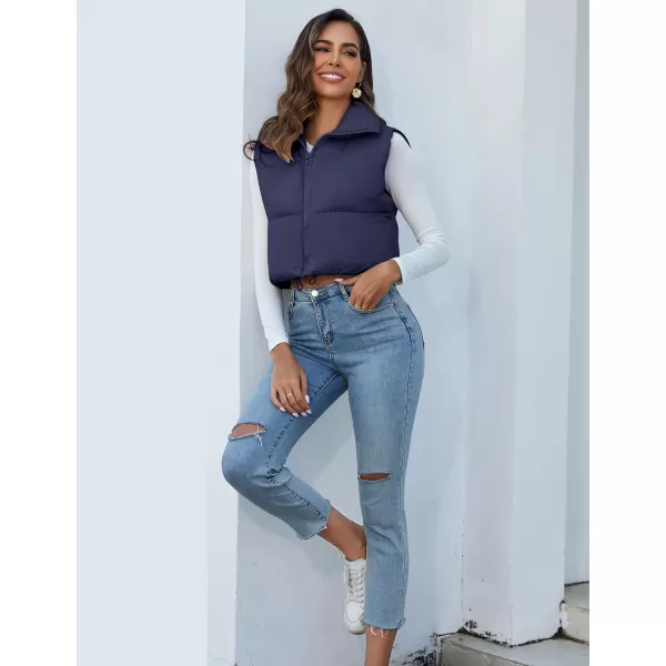 Flygo Women's Cropped Puffer Vest Zip Up Stand Collar Sleeveless Padded Bubble Vest