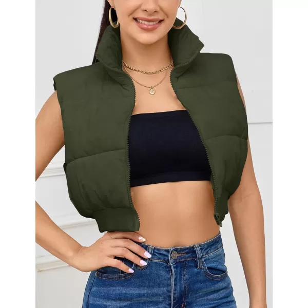 Flygo Women's Cropped Puffer Vest Zip Up Stand Collar Sleeveless Padded Bubble Vest