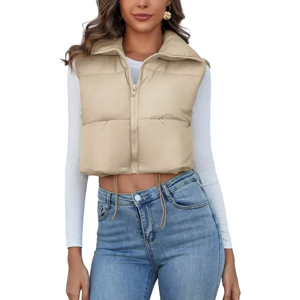 Flygo Women's Cropped Puffer Vest Zip Up Stand Collar Sleeveless Padded Bubble Vest