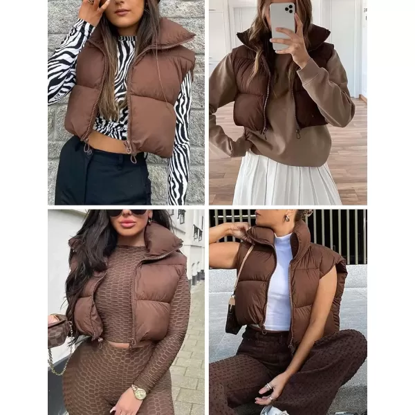 Flygo Women's Cropped Puffer Vest Zip Up Stand Collar Sleeveless Padded Bubble Vest