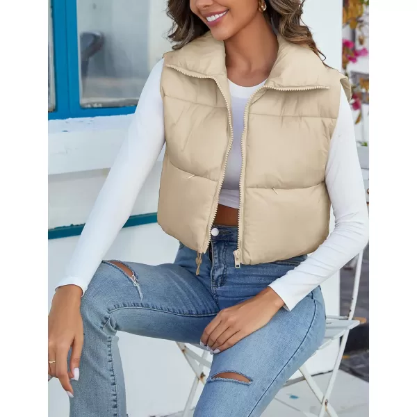 Flygo Women's Cropped Puffer Vest Zip Up Stand Collar Sleeveless Padded Bubble Vest