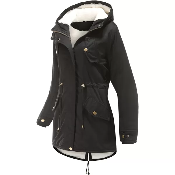 Flygo Women's Winter Fleece Sherpa Lined Hooded Parka Jacket Warm Coat with Pockets