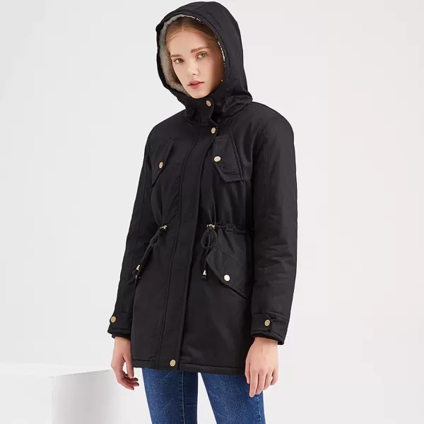 Flygo Women's Winter Fleece Sherpa Lined Hooded Parka Jacket Warm Coat with Pockets