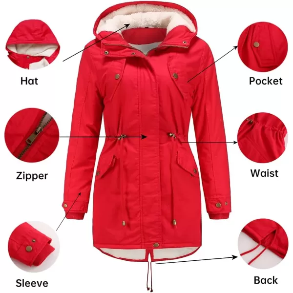 Flygo Women's Winter Fleece Sherpa Lined Hooded Parka Jacket Warm Coat with Pockets