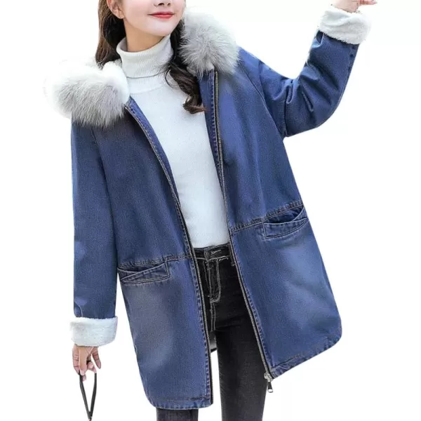 Flygo Women Thick Sherpa Fleece Lined Denim Trucker Jacket Hooded Jean Coat