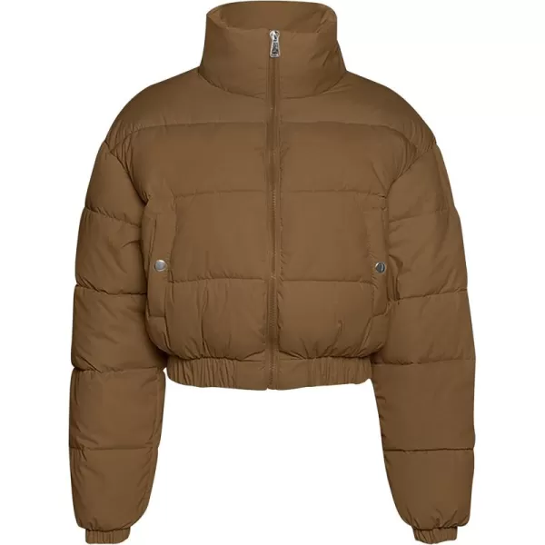 Flygo Women's Cropped Puffer Jacket Zip Up Stand Collar Padded Winter Down Coat