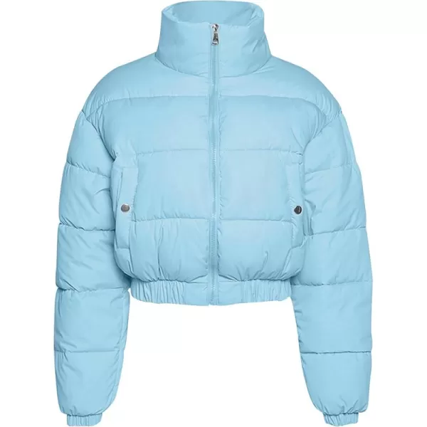 Flygo Women's Cropped Puffer Jacket Zip Up Stand Collar Padded Winter Down Coat