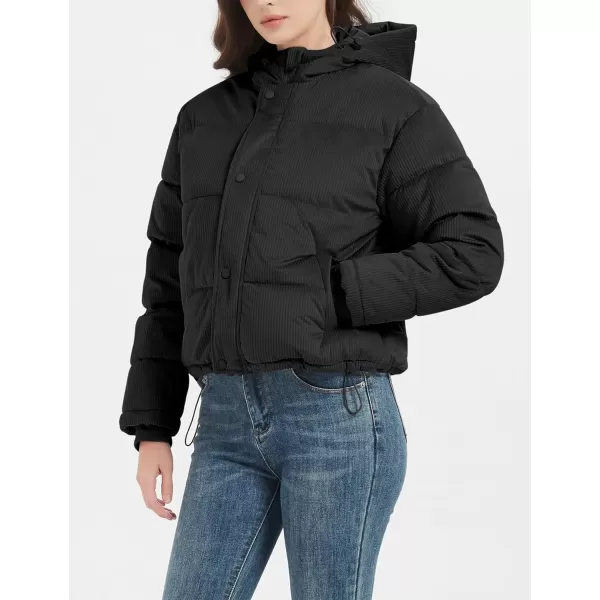 Flygo Corduroy Cropped Puffer Jacket Womens Winter Jackets Long Sleeve Down Puffer coat