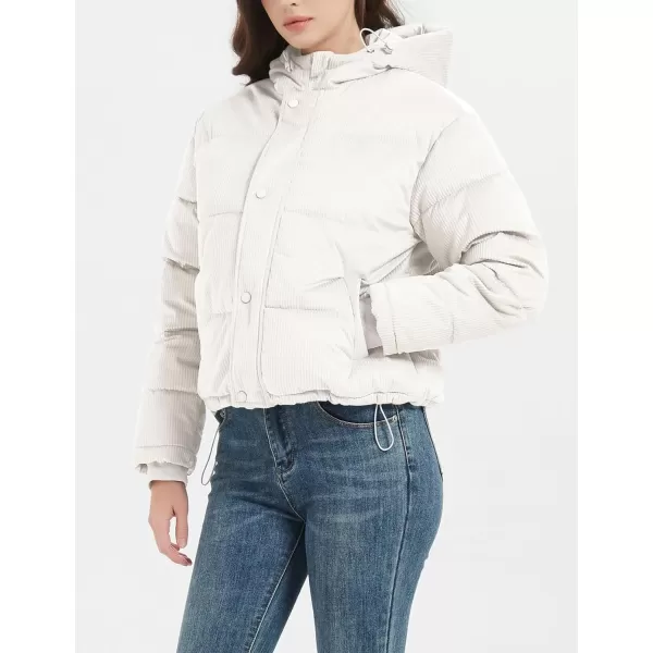 Flygo Corduroy Cropped Puffer Jacket Womens Winter Jackets Long Sleeve Down Puffer coat
