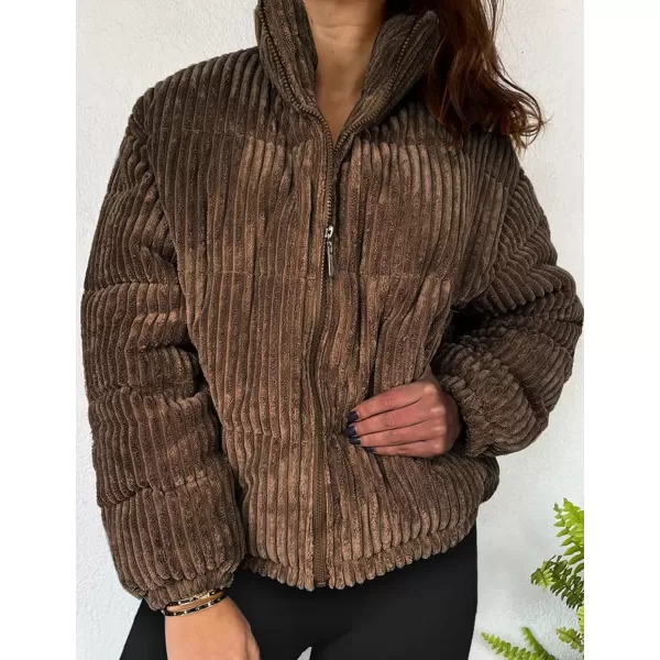 Flygo Corduroy Cropped Puffer Jacket Womens Winter Jackets Long Sleeve Down Puffer coat
