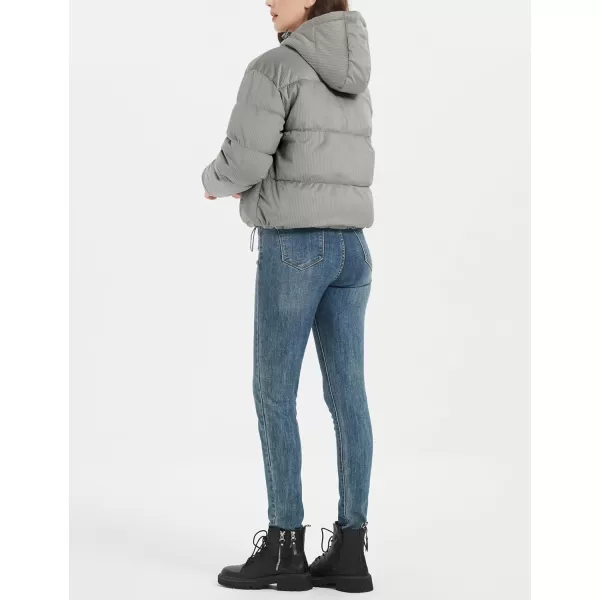 Flygo Corduroy Cropped Puffer Jacket Womens Winter Jackets Long Sleeve Down Puffer coat
