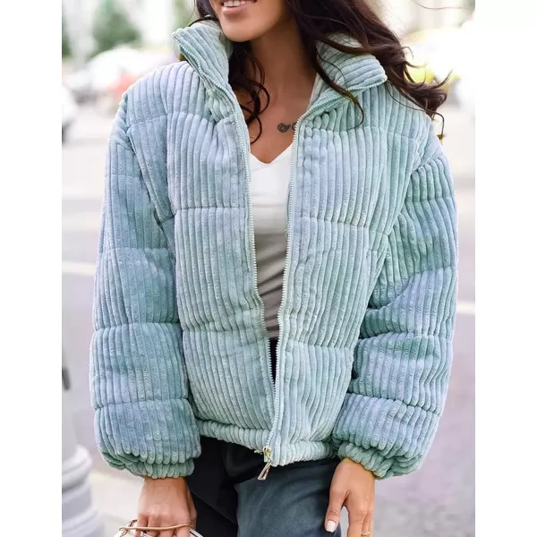 Flygo Corduroy Cropped Puffer Jacket Womens Winter Jackets Long Sleeve Down Puffer coat