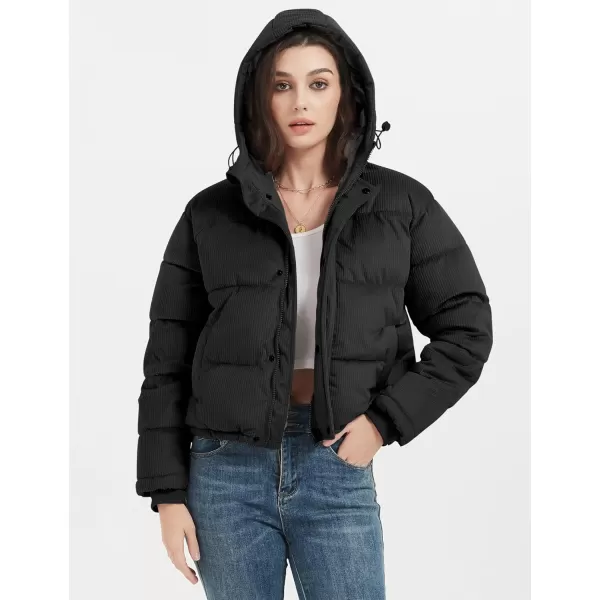Flygo Corduroy Cropped Puffer Jacket Womens Winter Jackets Long Sleeve Down Puffer coat