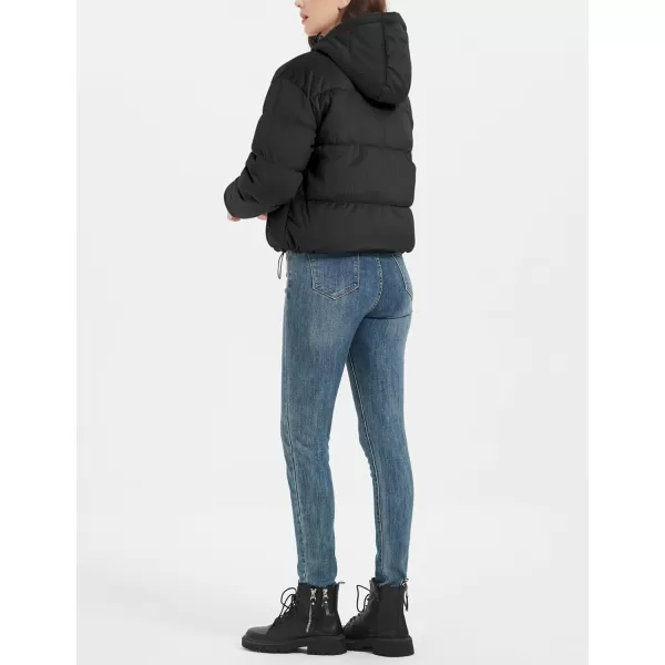 Flygo Corduroy Cropped Puffer Jacket Womens Winter Jackets Long Sleeve Down Puffer coat