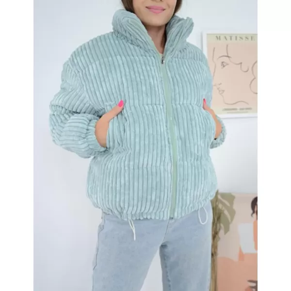 Flygo Corduroy Cropped Puffer Jacket Womens Winter Jackets Long Sleeve Down Puffer coat