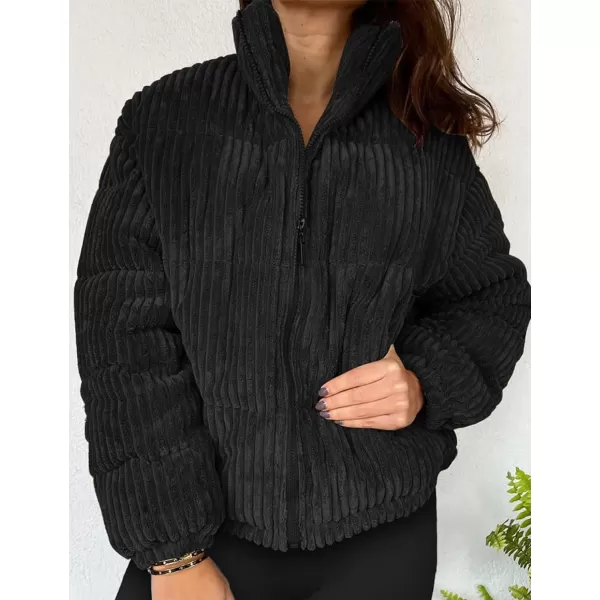 Flygo Corduroy Cropped Puffer Jacket Womens Winter Jackets Long Sleeve Down Puffer coat
