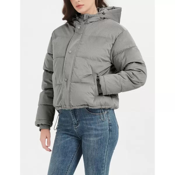 Flygo Corduroy Cropped Puffer Jacket Womens Winter Jackets Long Sleeve Down Puffer coat