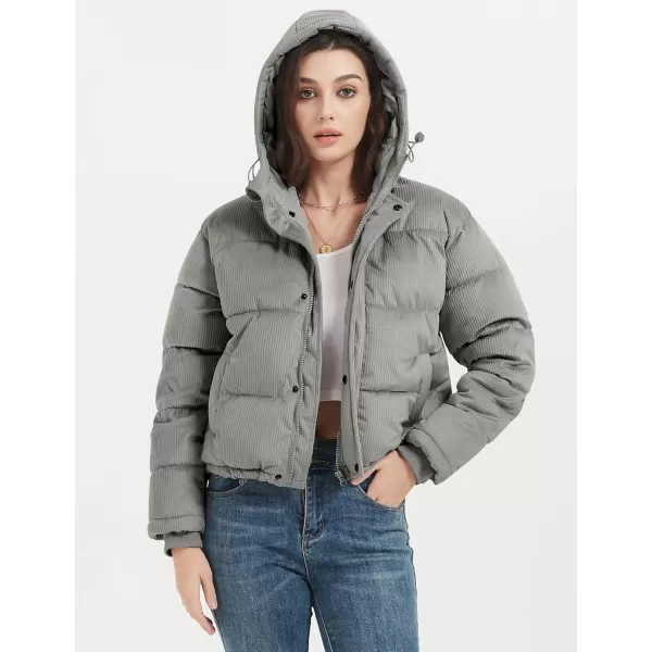 Flygo Corduroy Cropped Puffer Jacket Womens Winter Jackets Long Sleeve Down Puffer coat