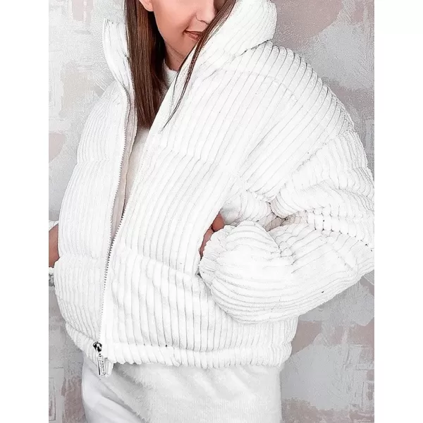 Flygo Corduroy Cropped Puffer Jacket Womens Winter Jackets Long Sleeve Down Puffer coat
