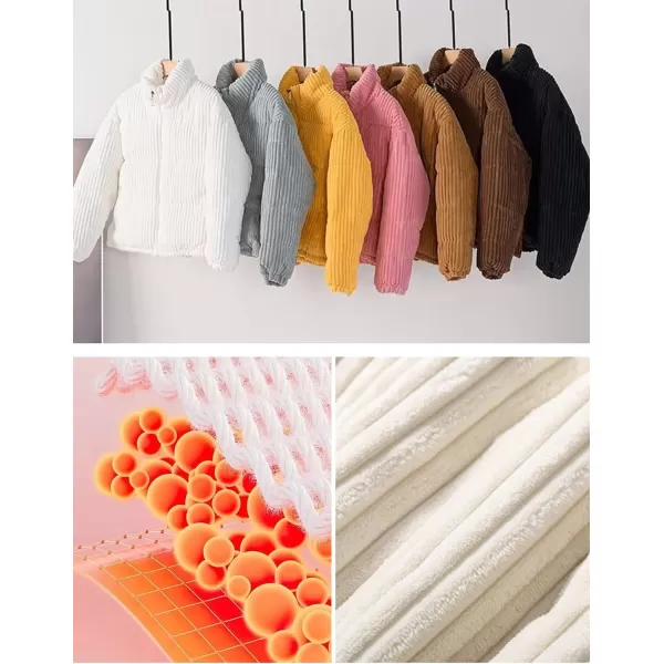 Flygo Corduroy Cropped Puffer Jacket Womens Winter Jackets Long Sleeve Down Puffer coat