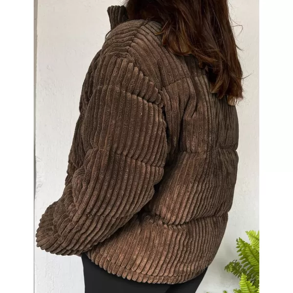 Flygo Corduroy Cropped Puffer Jacket Womens Winter Jackets Long Sleeve Down Puffer coat