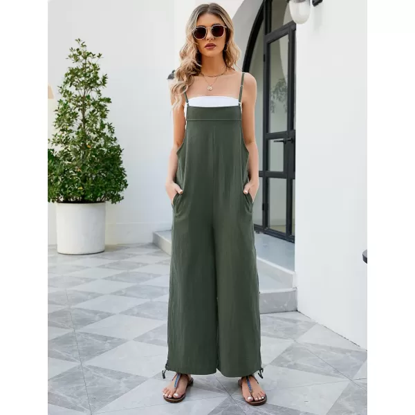 Flygo Cotton Linen Black Overalls for Women Loose Fit Adjustable Bib Overall Jumpsuit Rompers