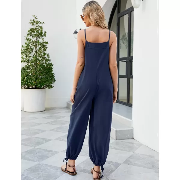 Flygo Cotton Linen Black Overalls for Women Loose Fit Adjustable Bib Overall Jumpsuit Rompers