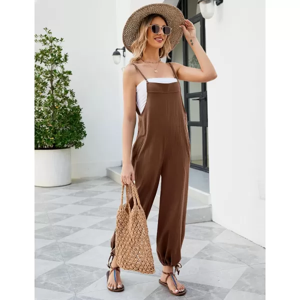 Flygo Cotton Linen Black Overalls for Women Loose Fit Adjustable Bib Overall Jumpsuit Rompers