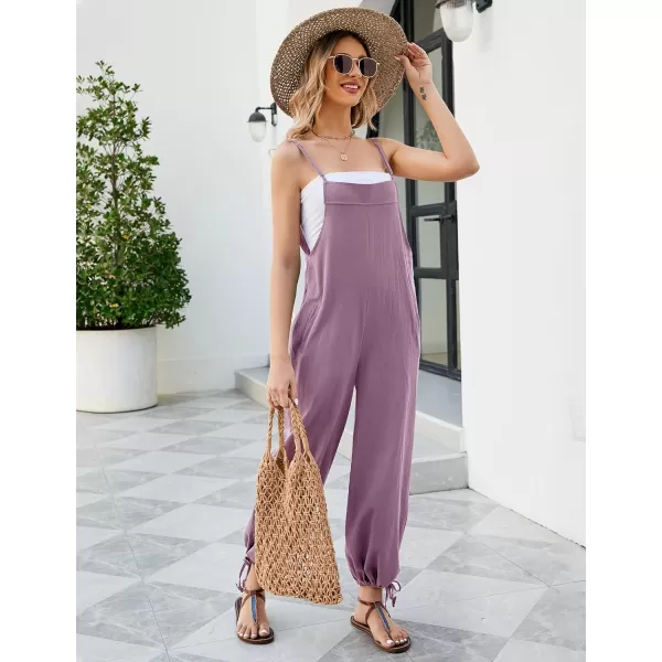 Flygo Cotton Linen Black Overalls for Women Loose Fit Adjustable Bib Overall Jumpsuit Rompers