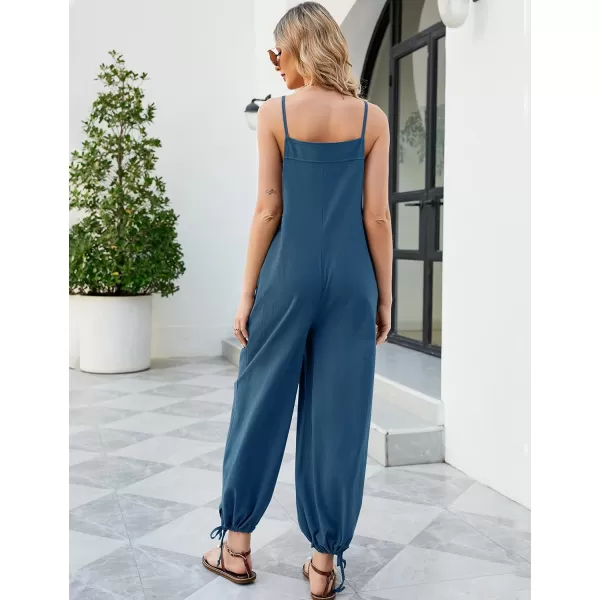 Flygo Cotton Linen Black Overalls for Women Loose Fit Adjustable Bib Overall Jumpsuit Rompers