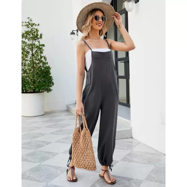 Flygo Cotton Linen Black Overalls for Women Loose Fit Adjustable Bib Overall Jumpsuit Rompers