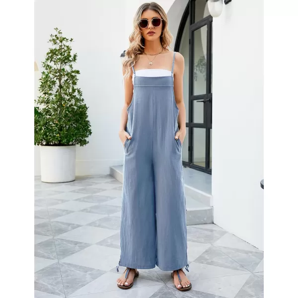 Flygo Cotton Linen Black Overalls for Women Loose Fit Adjustable Bib Overall Jumpsuit Rompers