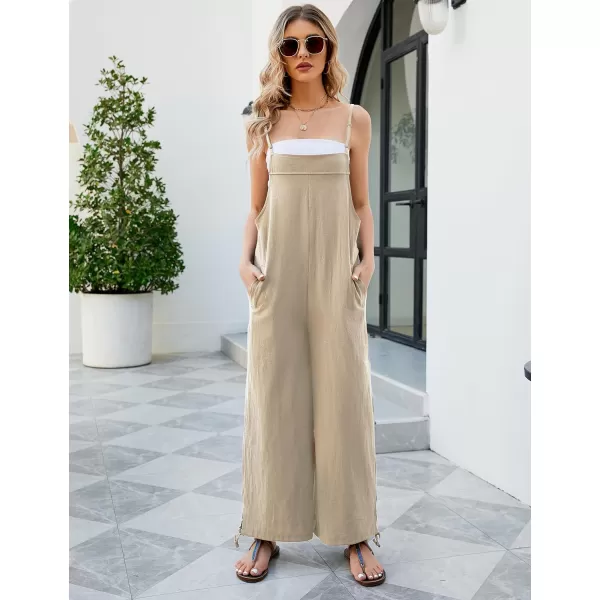 Flygo Cotton Linen Black Overalls for Women Loose Fit Adjustable Bib Overall Jumpsuit Rompers