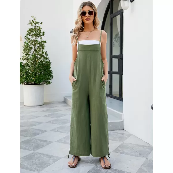 Flygo Cotton Linen Black Overalls for Women Loose Fit Adjustable Bib Overall Jumpsuit Rompers
