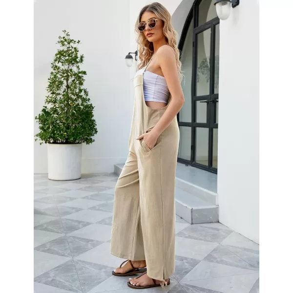 Flygo Cotton Linen Black Overalls for Women Loose Fit Adjustable Bib Overall Jumpsuit Rompers