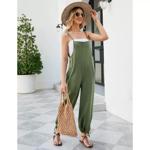 Flygo Cotton Linen Black Overalls for Women Loose Fit Adjustable Bib Overall Jumpsuit Rompers