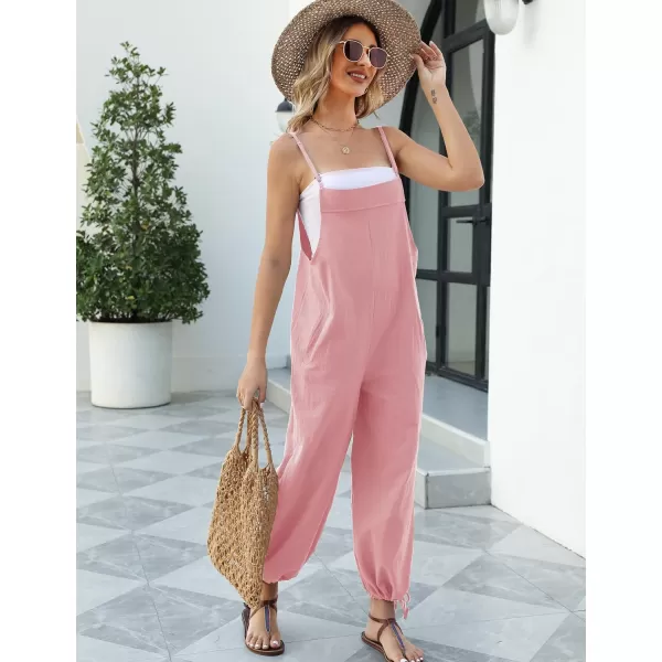 Flygo Cotton Linen Black Overalls for Women Loose Fit Adjustable Bib Overall Jumpsuit Rompers