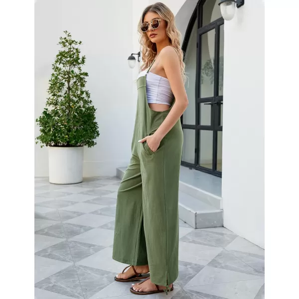 Flygo Cotton Linen Black Overalls for Women Loose Fit Adjustable Bib Overall Jumpsuit Rompers