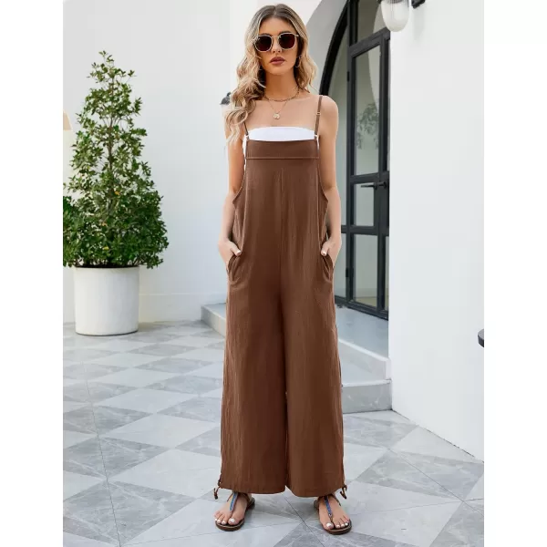 Flygo Cotton Linen Black Overalls for Women Loose Fit Adjustable Bib Overall Jumpsuit Rompers