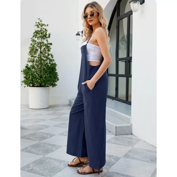 Flygo Cotton Linen Black Overalls for Women Loose Fit Adjustable Bib Overall Jumpsuit Rompers