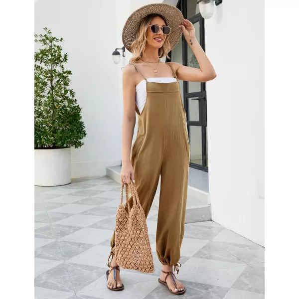 Flygo Cotton Linen Black Overalls for Women Loose Fit Adjustable Bib Overall Jumpsuit Rompers