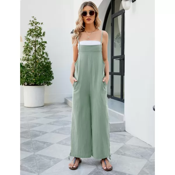 Flygo Cotton Linen Black Overalls for Women Loose Fit Adjustable Bib Overall Jumpsuit Rompers