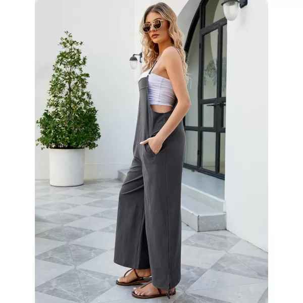Flygo Cotton Linen Black Overalls for Women Loose Fit Adjustable Bib Overall Jumpsuit Rompers