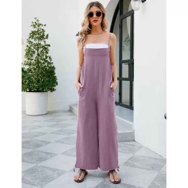 Flygo Cotton Linen Black Overalls for Women Loose Fit Adjustable Bib Overall Jumpsuit Rompers