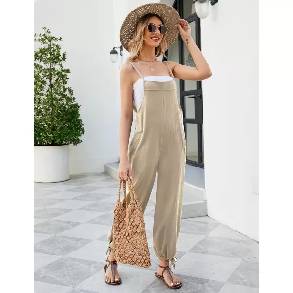 Flygo Cotton Linen Black Overalls for Women Loose Fit Adjustable Bib Overall Jumpsuit Rompers