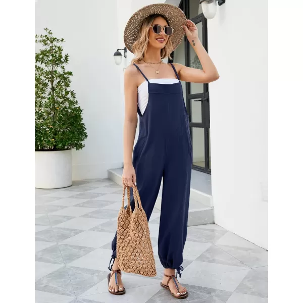 Flygo Cotton Linen Black Overalls for Women Loose Fit Adjustable Bib Overall Jumpsuit Rompers
