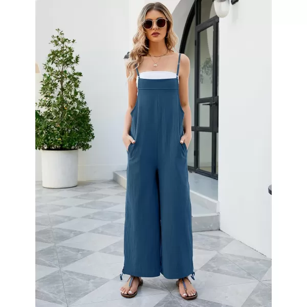 Flygo Cotton Linen Black Overalls for Women Loose Fit Adjustable Bib Overall Jumpsuit Rompers